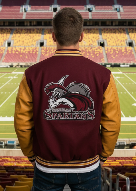 Chaqueta universitaria con mangas de cuero - Imagen 3