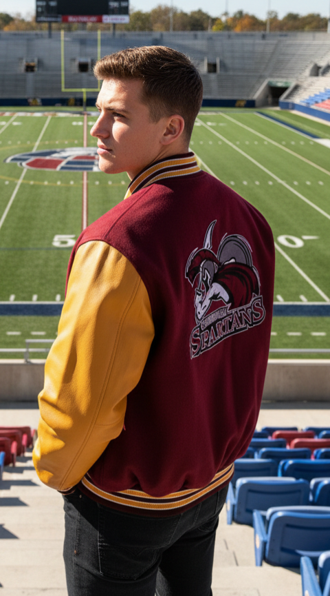 Chaqueta universitaria con mangas de cuero - Imagen 4